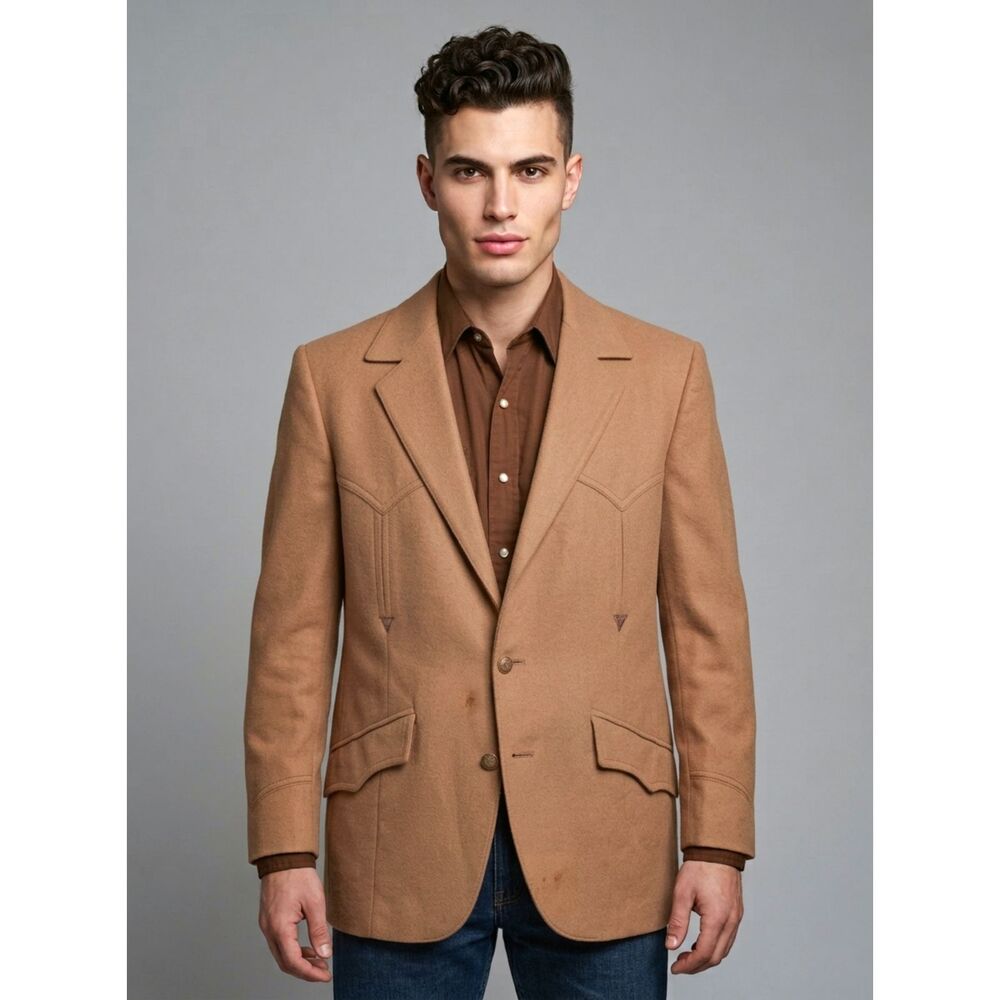 40 Vintage GRAIS RANCHO Jacket 1970s Mens Tan Western Rockabilly Light Coat USA